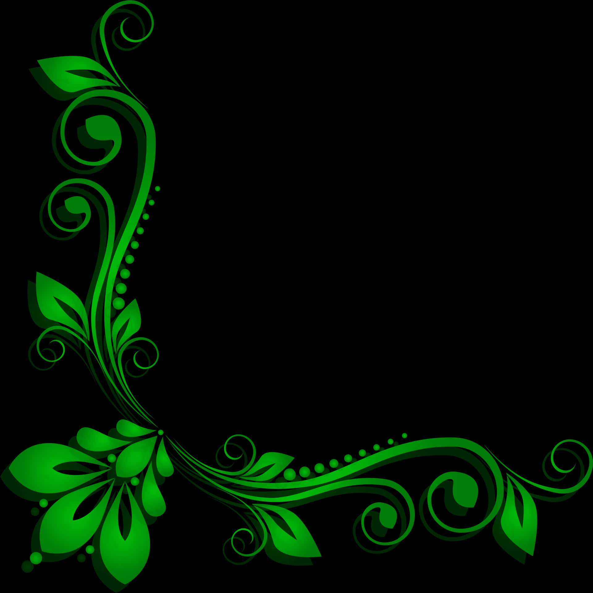 Green Floral Corner Design PNG Image