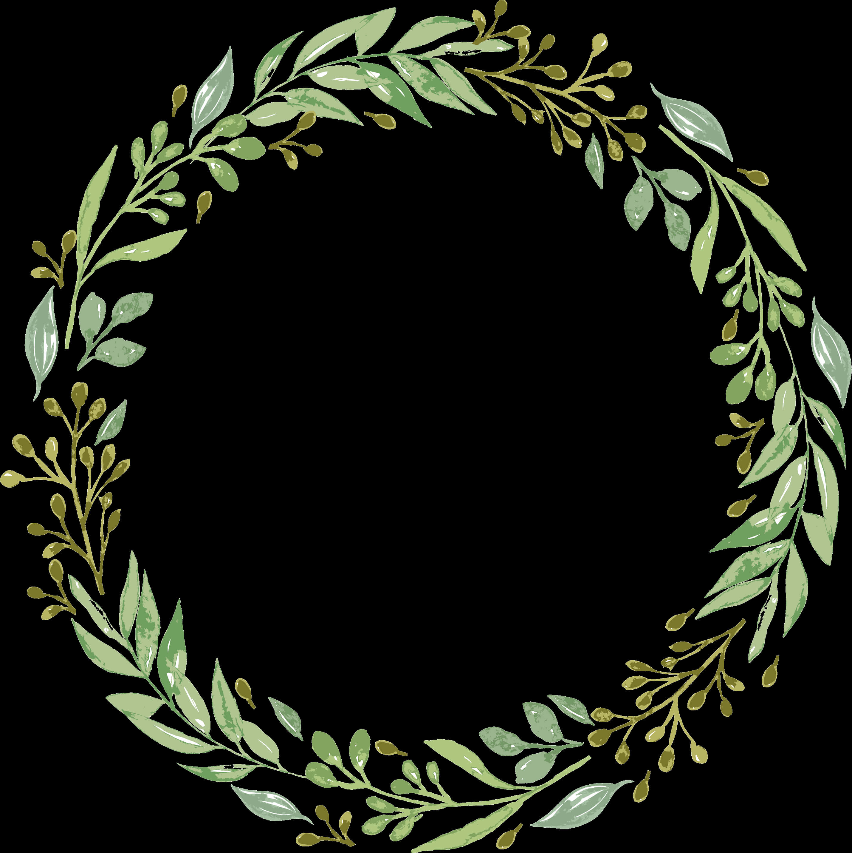 Green_ Floral_ Wreath_ Illustration PNG Image