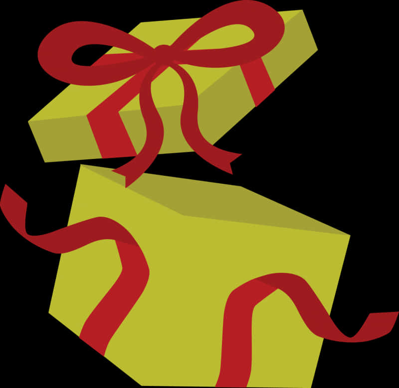 Green Gift Boxwith Red Ribbon PNG Image