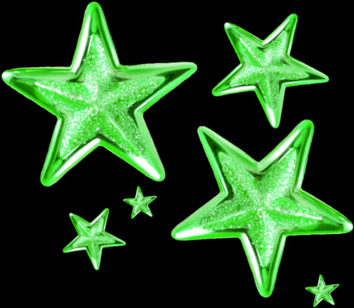 Green Glitter Stars Black Background PNG Image