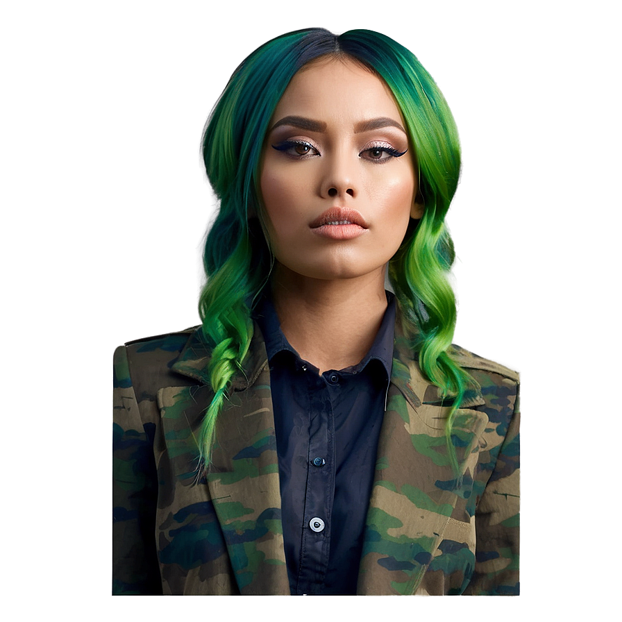 Green Hair Fashion Model Png Imd PNG Image