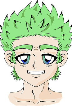 Green Haired Anime Character PNG Image