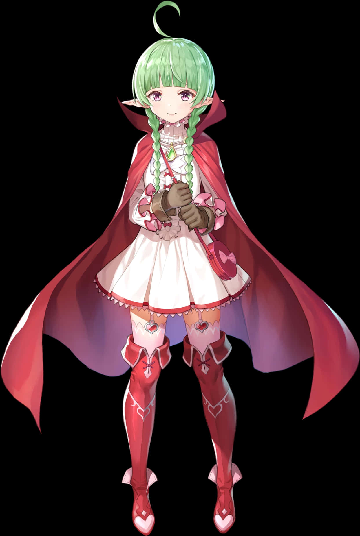 Green Haired Anime Characterwith Red Cape PNG Image