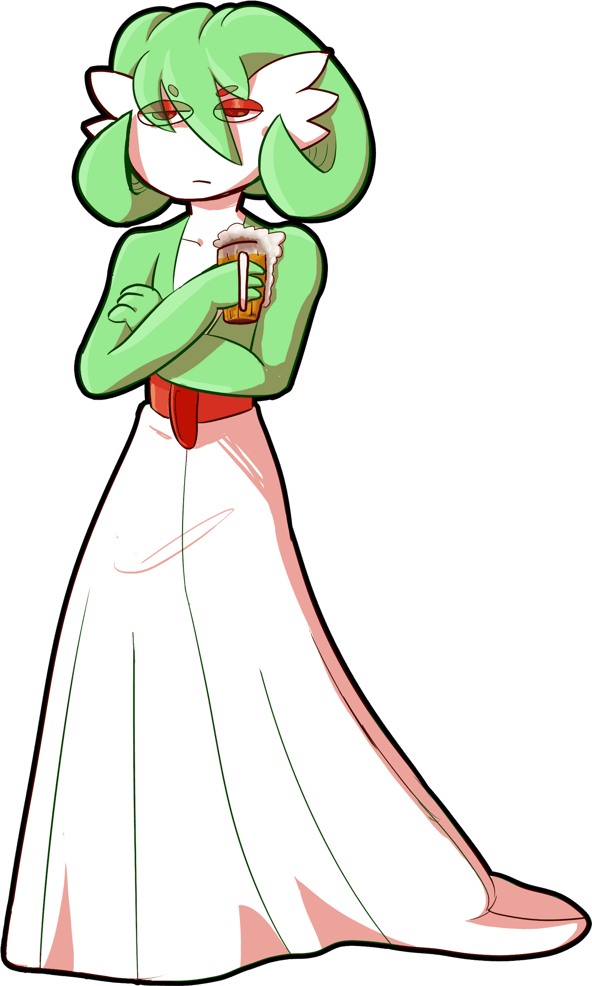 Green Haired Character Holding Beer PNG Image