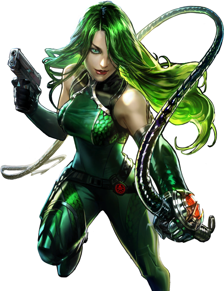 Green Haired Female Character With Gun And Tentacles PNG Image