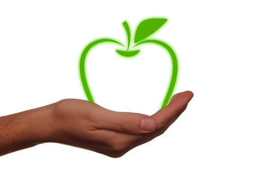 Green Neon Apple Hand PNG Image