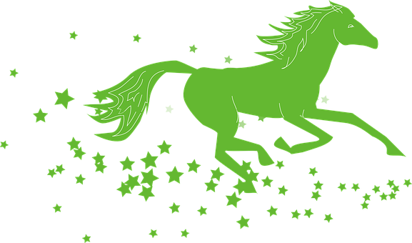 Green Neon Horse Among Stars PNG Image