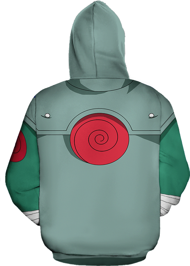 Green Ninja Themed Hoodie Back View PNG Image