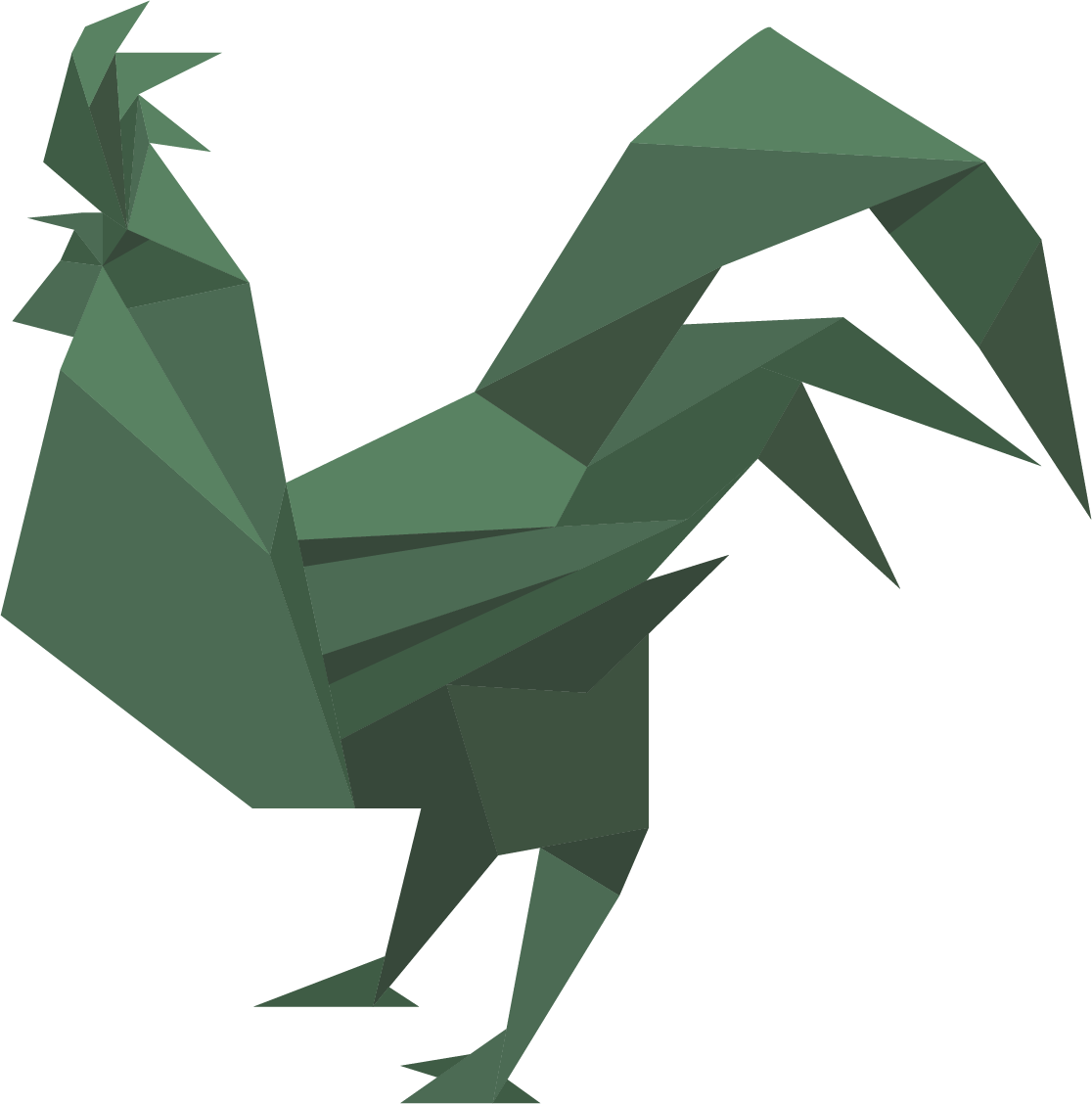 Green Origami Rooster Illustration PNG Image