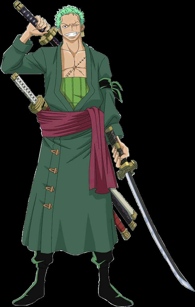 Green Samurai Anime Character PNG Image