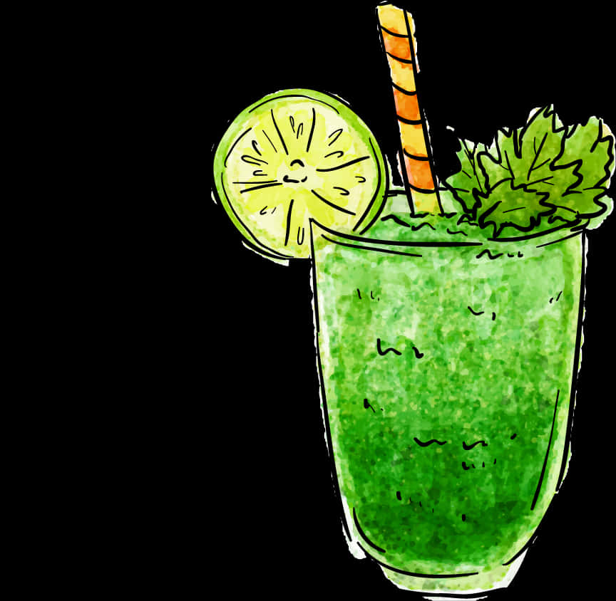 Green Smoothie Illustration PNG Image