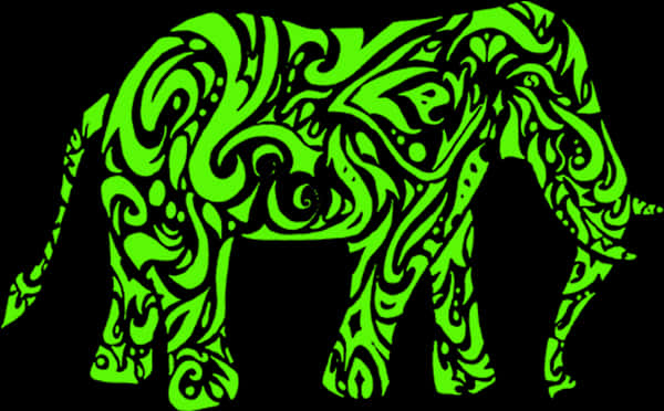 Green Tribal Elephant Artwork PNG Image