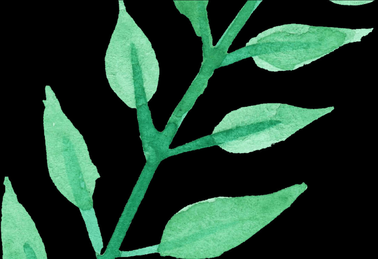 Green Watercolor Leaves Artwork PNG Image