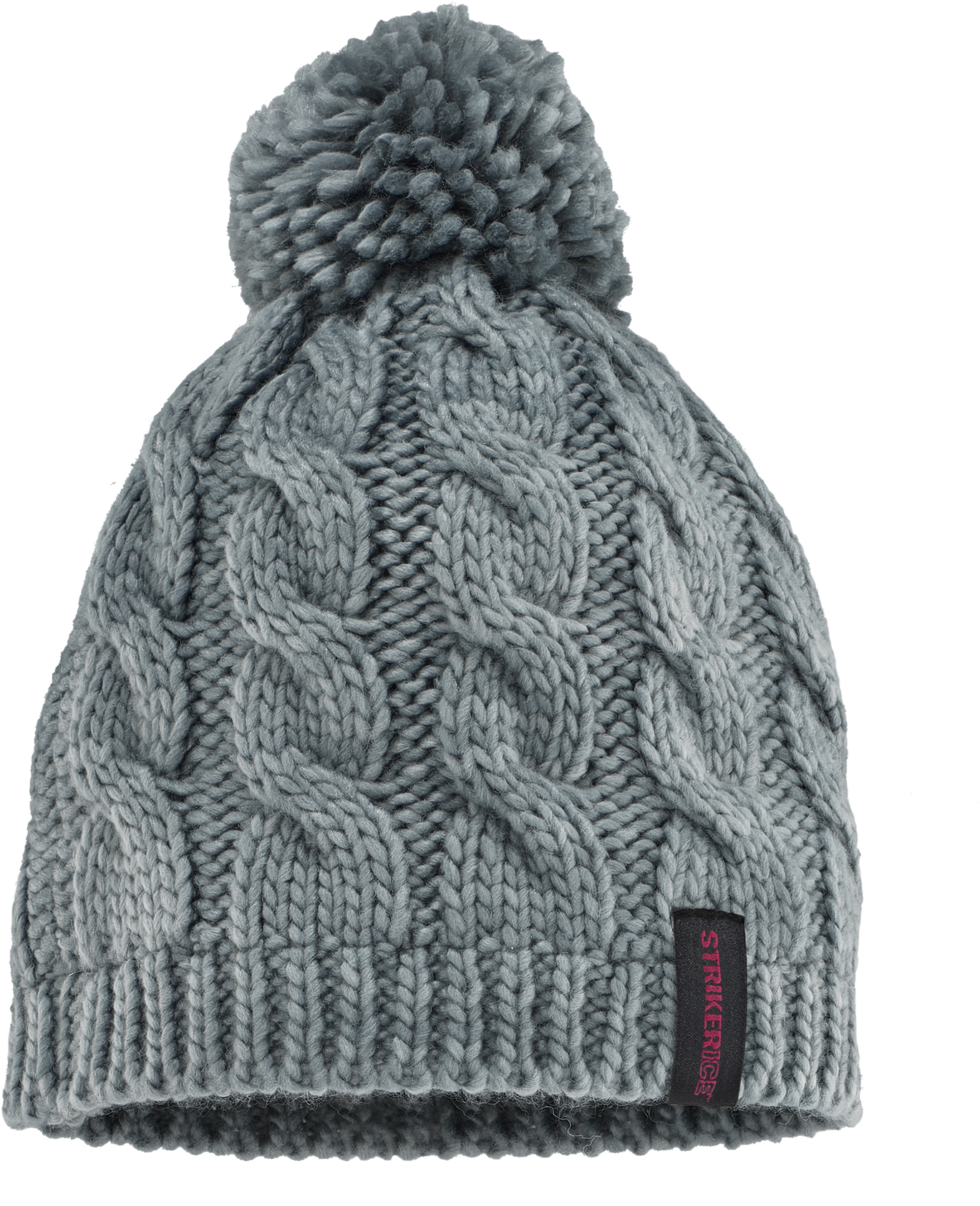 Grey Cable Knit Beaniewith Pom Pom PNG Image