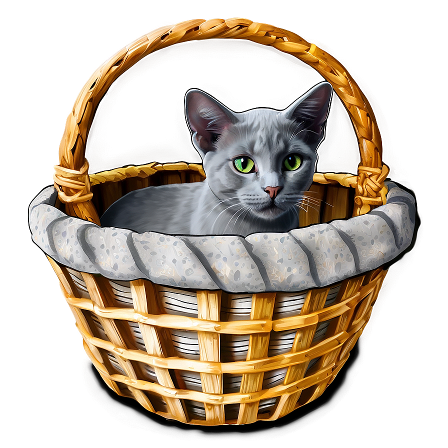 Grey Cat In Basket Png Qkt67 PNG Image