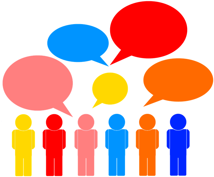 Group Discussion Colorful People Speech Bubbles PNG Image