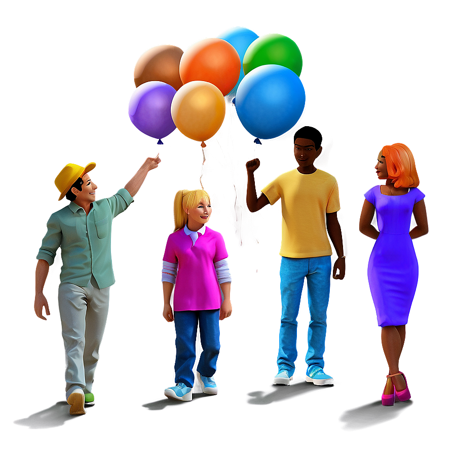 Group Of People With Balloons Png Cfw PNG Image