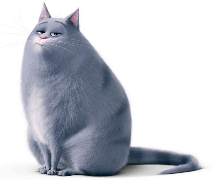 Grumpy Gray Cat Cartoon PNG Image