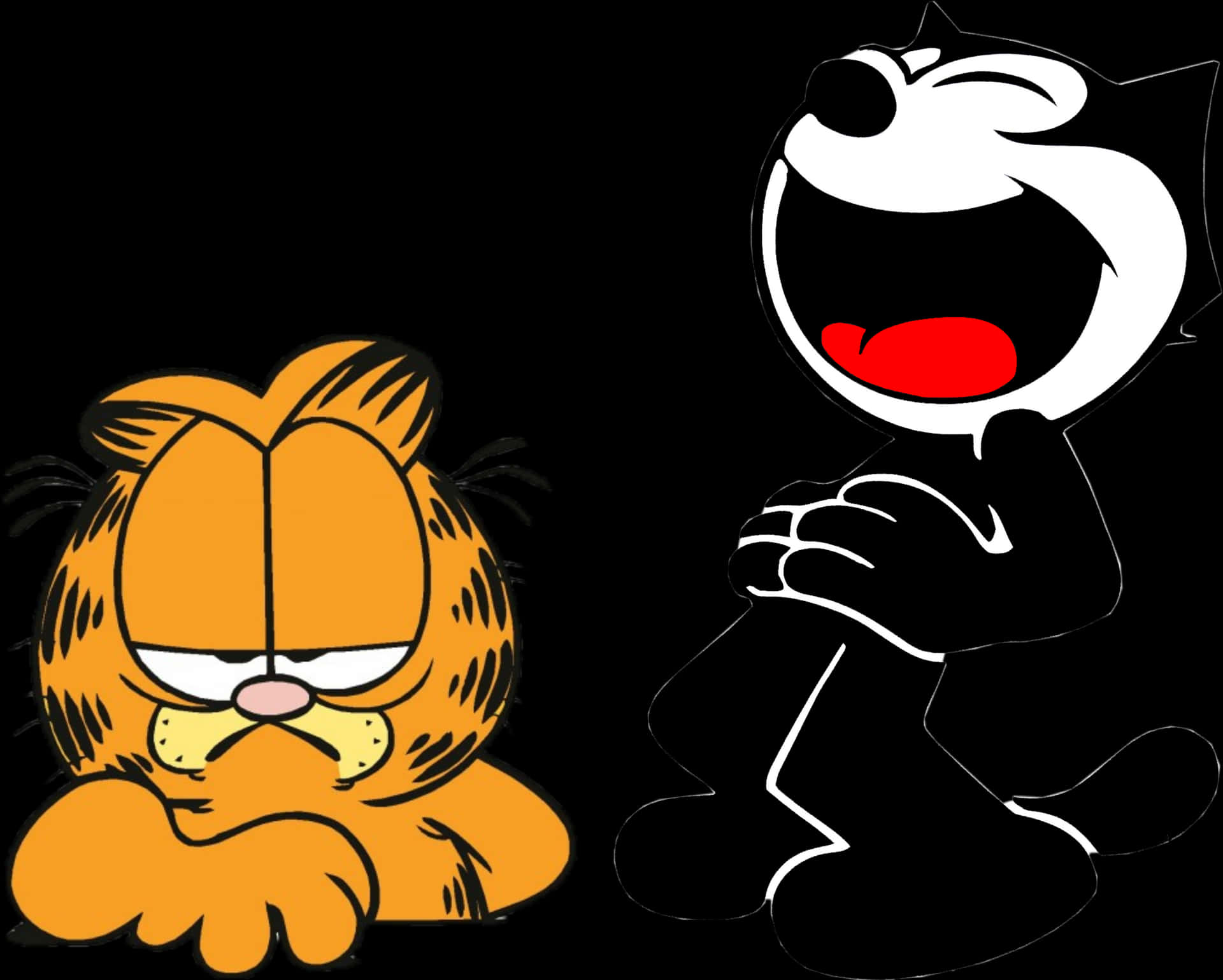 Grumpy Orange Catand Laughing Black Cat PNG Image