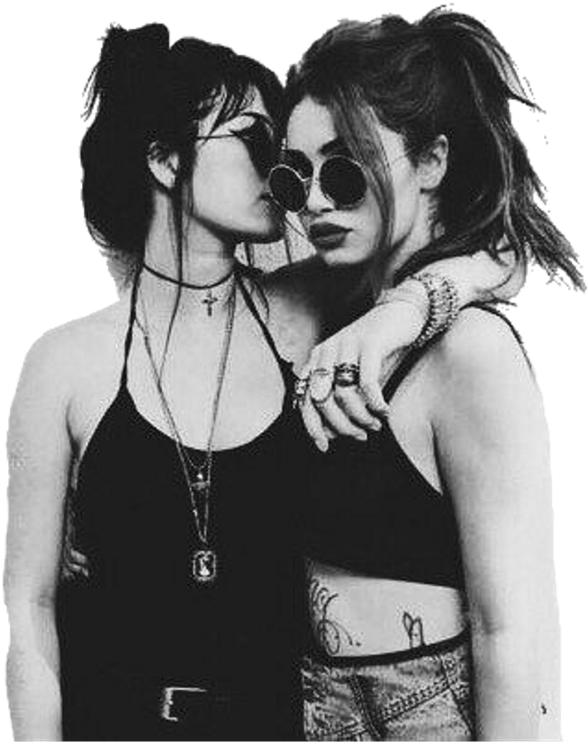 Grunge Fashion Friends Embrace PNG Image