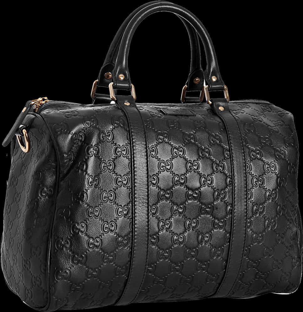 Gucci Embossed Black Leather Duffel Bag PNG Image