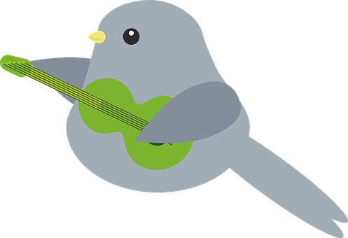 Guitar Playing Bird Cartoon PNG Image