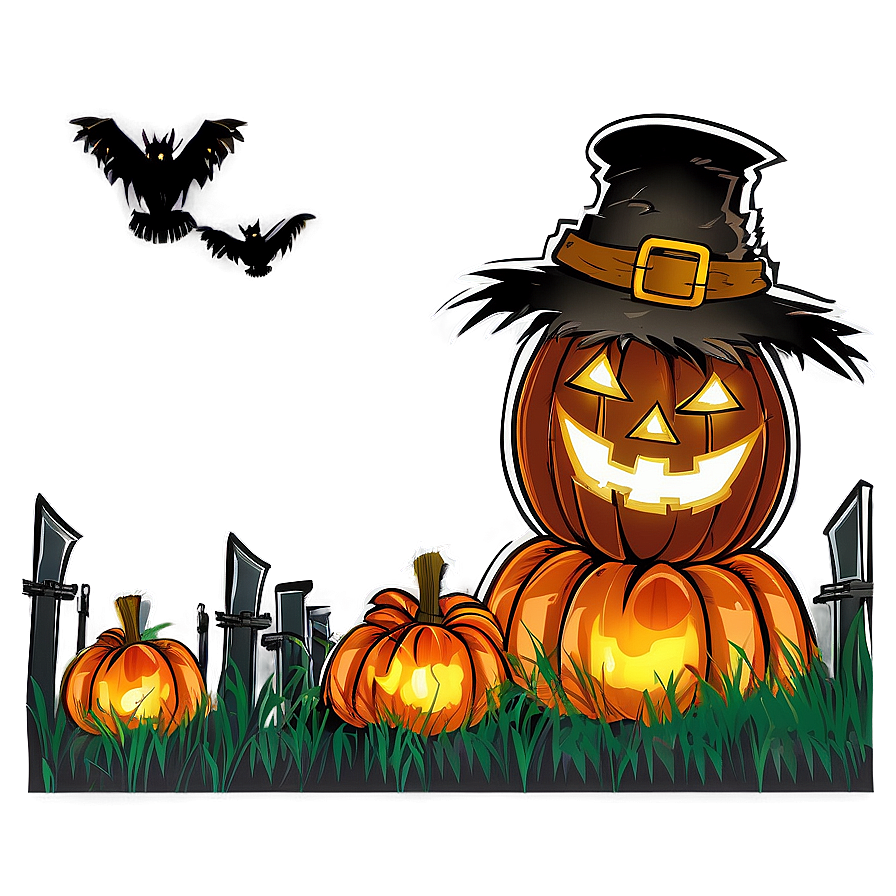 Halloween Cartoon Scarecrow Scene Png Lbw24 PNG Image