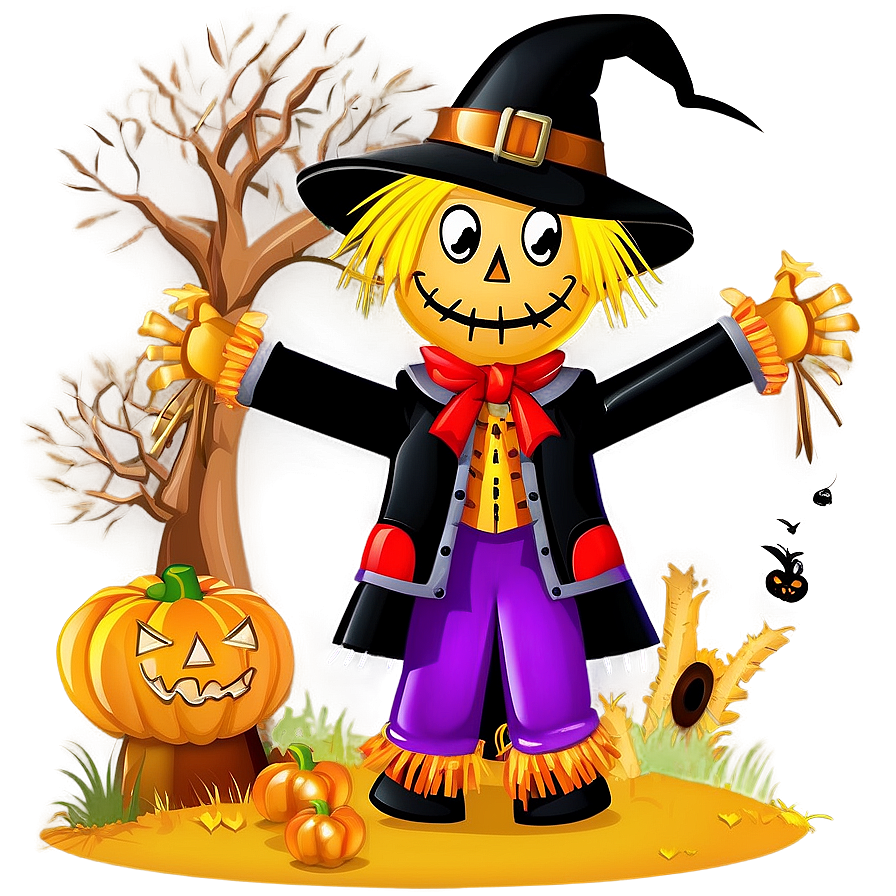 Halloween Cartoon Scarecrow Scene Png Qjj PNG Image