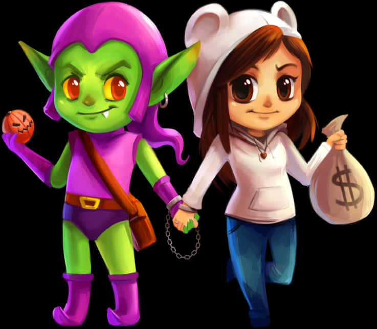 Halloween Costume Duo Green Goblinand Partner PNG Image