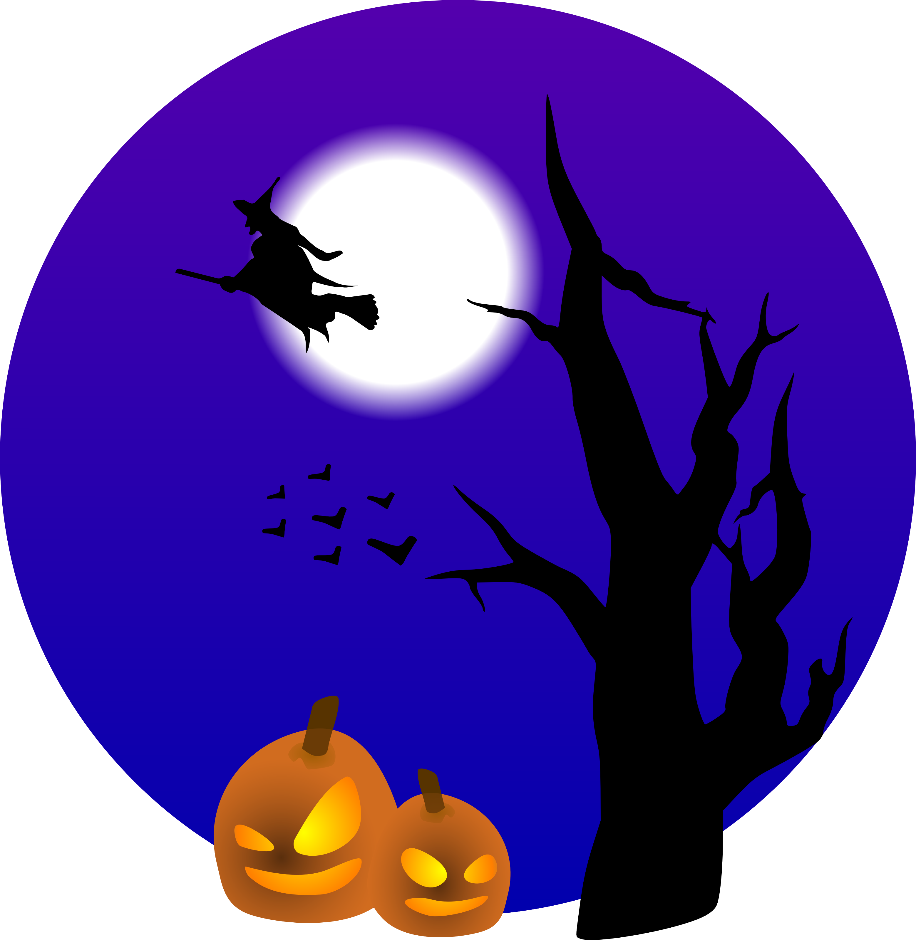 Halloween Witch Flying Full Moon PNG Image