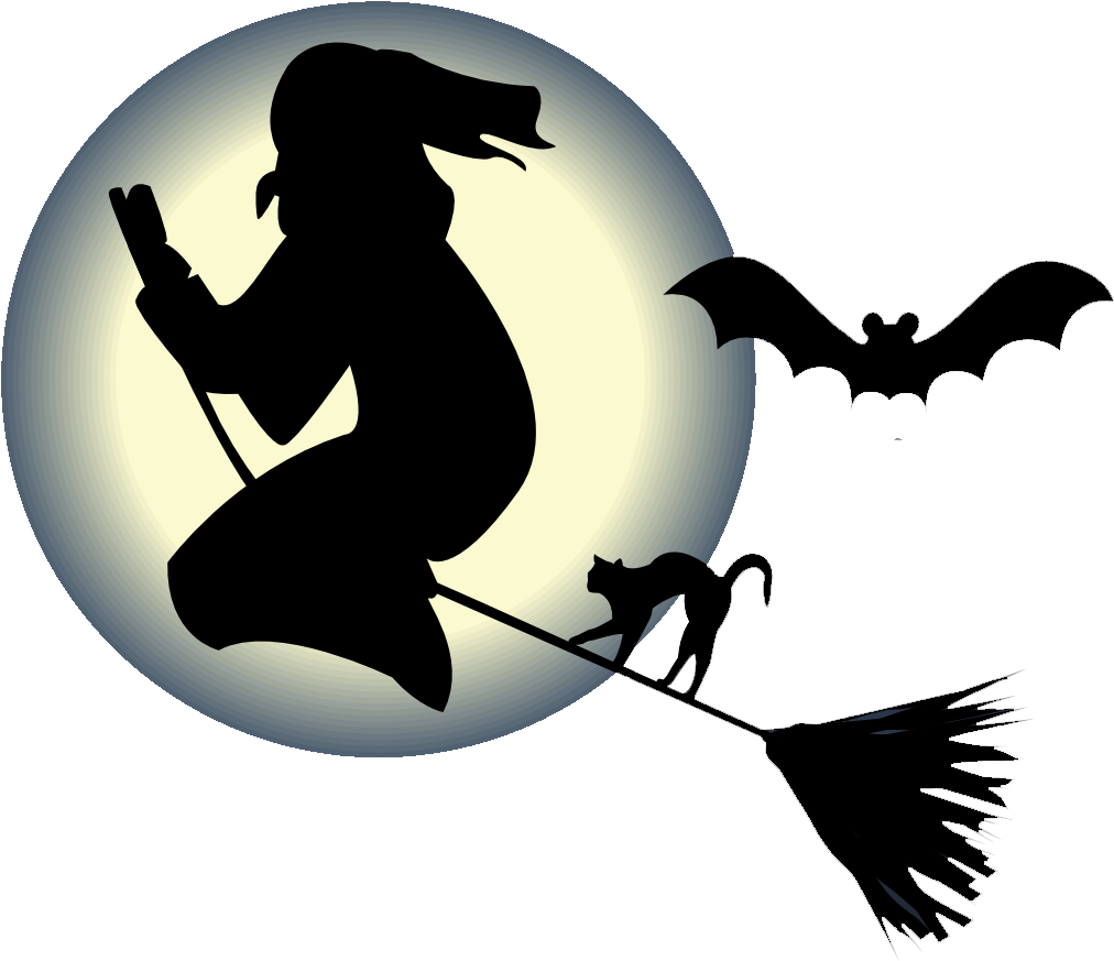 Halloween Witch Silhouette Moonlight PNG Image