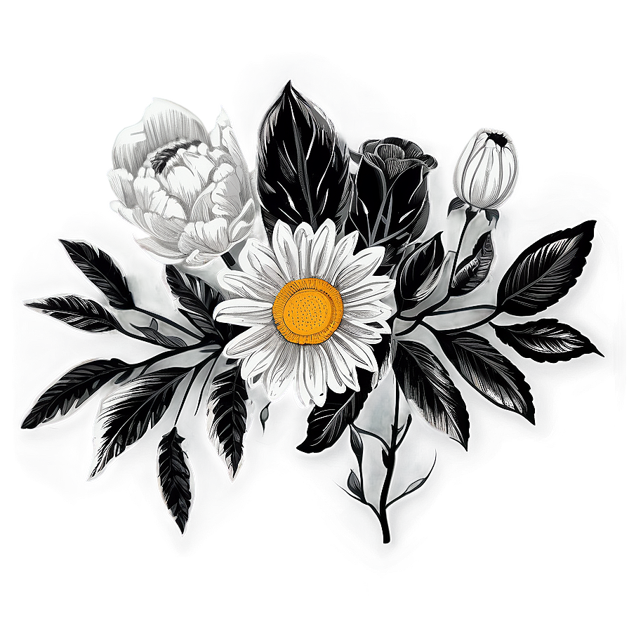 Hand Drawn Black White Flowers Png Lov PNG Image