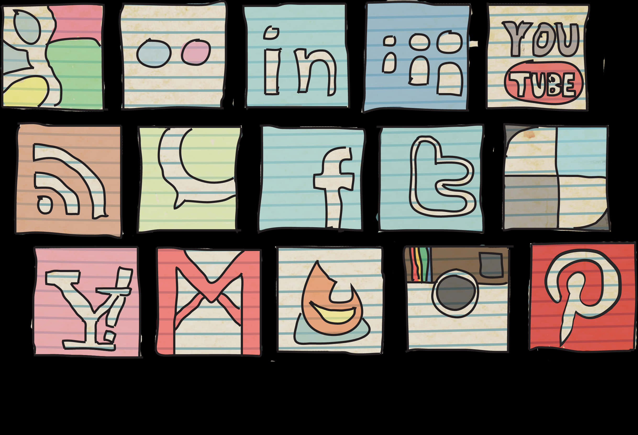 Hand Drawn Social Media Icons PNG Image