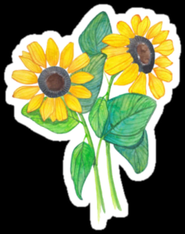 Hand Drawn Sunflowers Artwork PNG Image