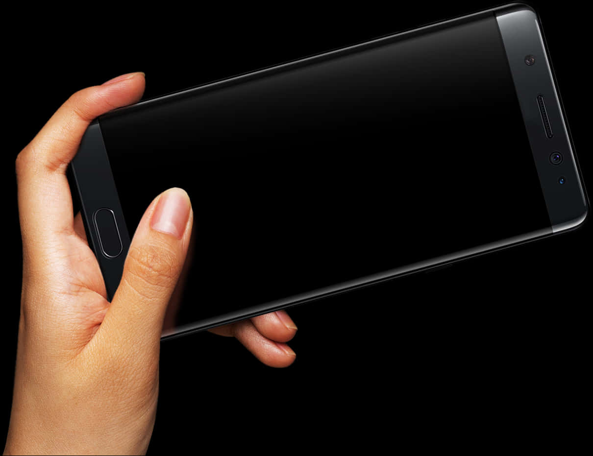 Hand Holding Black Smartphone PNG Image