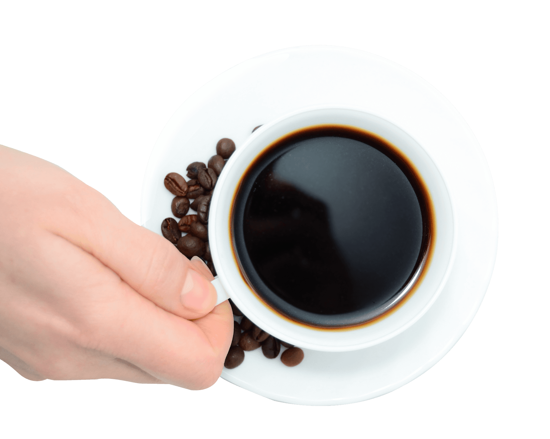 Hand Holding Coffee Cup With Beans PNG Image