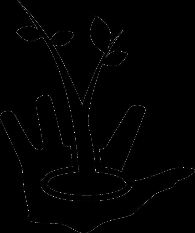 Hand Holding Seedling Outline PNG Image