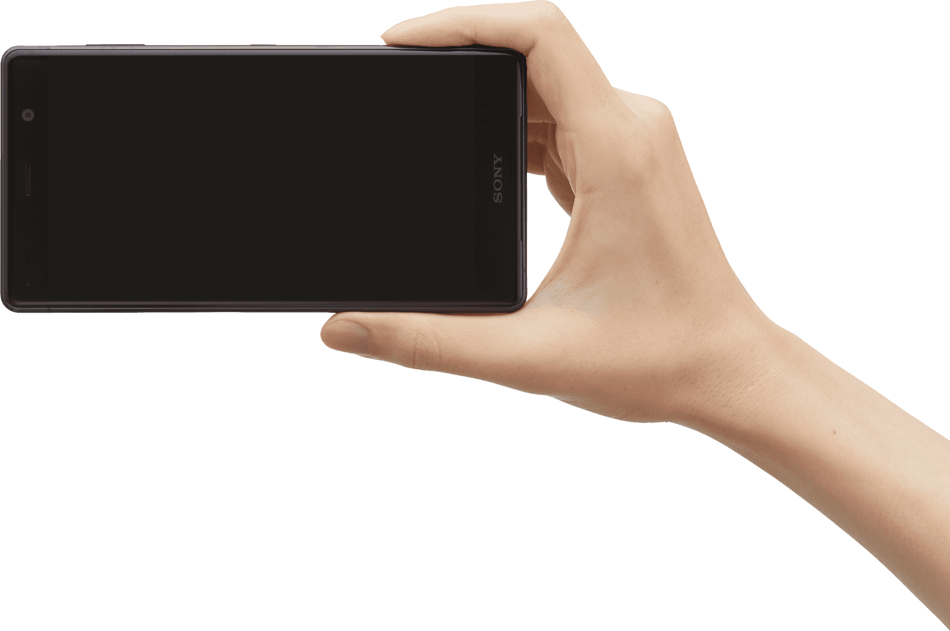 Hand Holding Sony Smartphone Mockup PNG Image