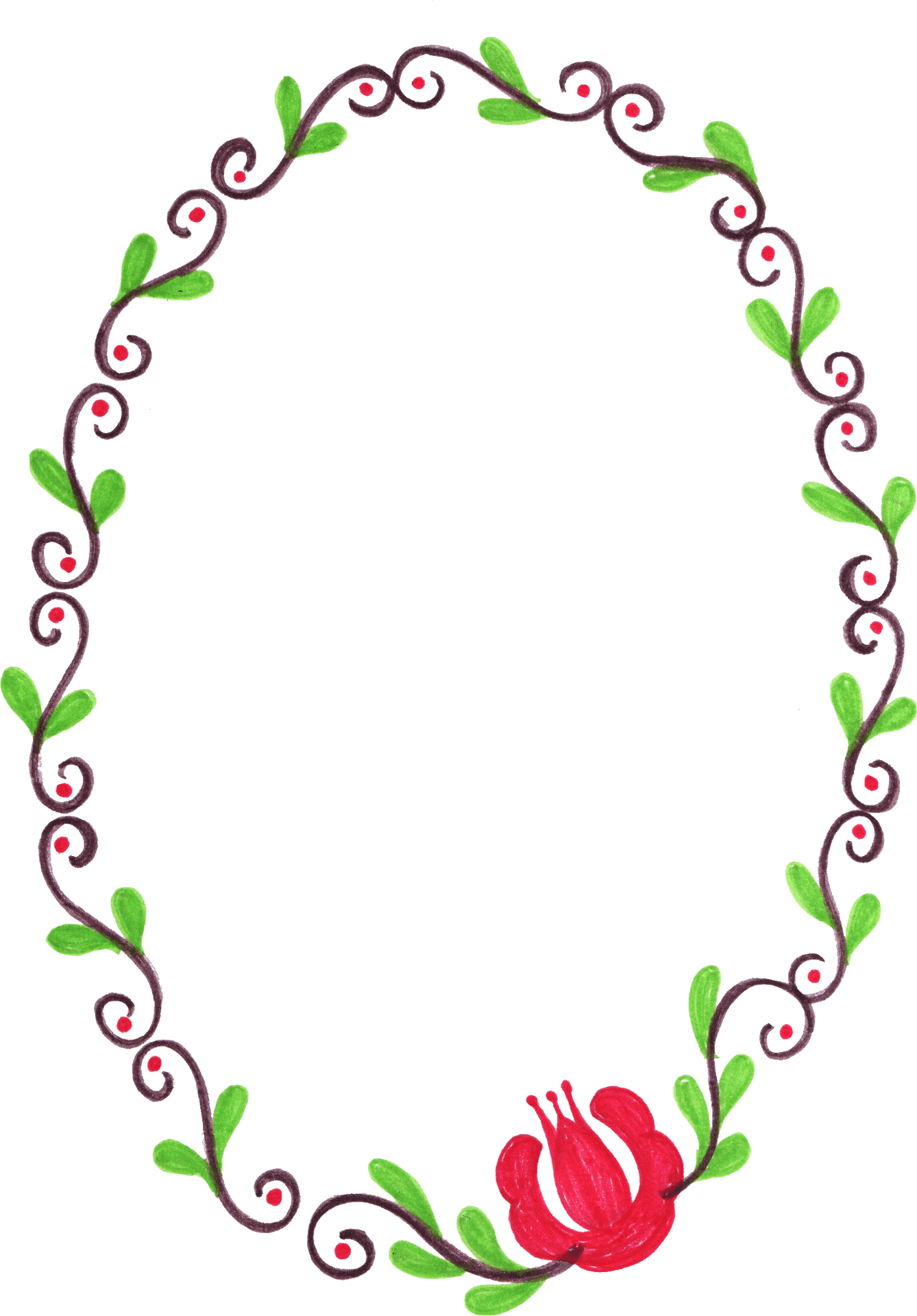 Hand Painted Floral Oval Frame PNG Image