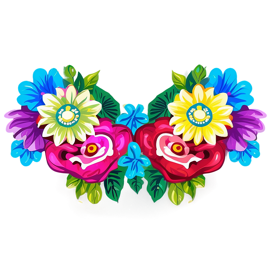 Hand-painted Mexican Flowers Png Qmv80 PNG Image