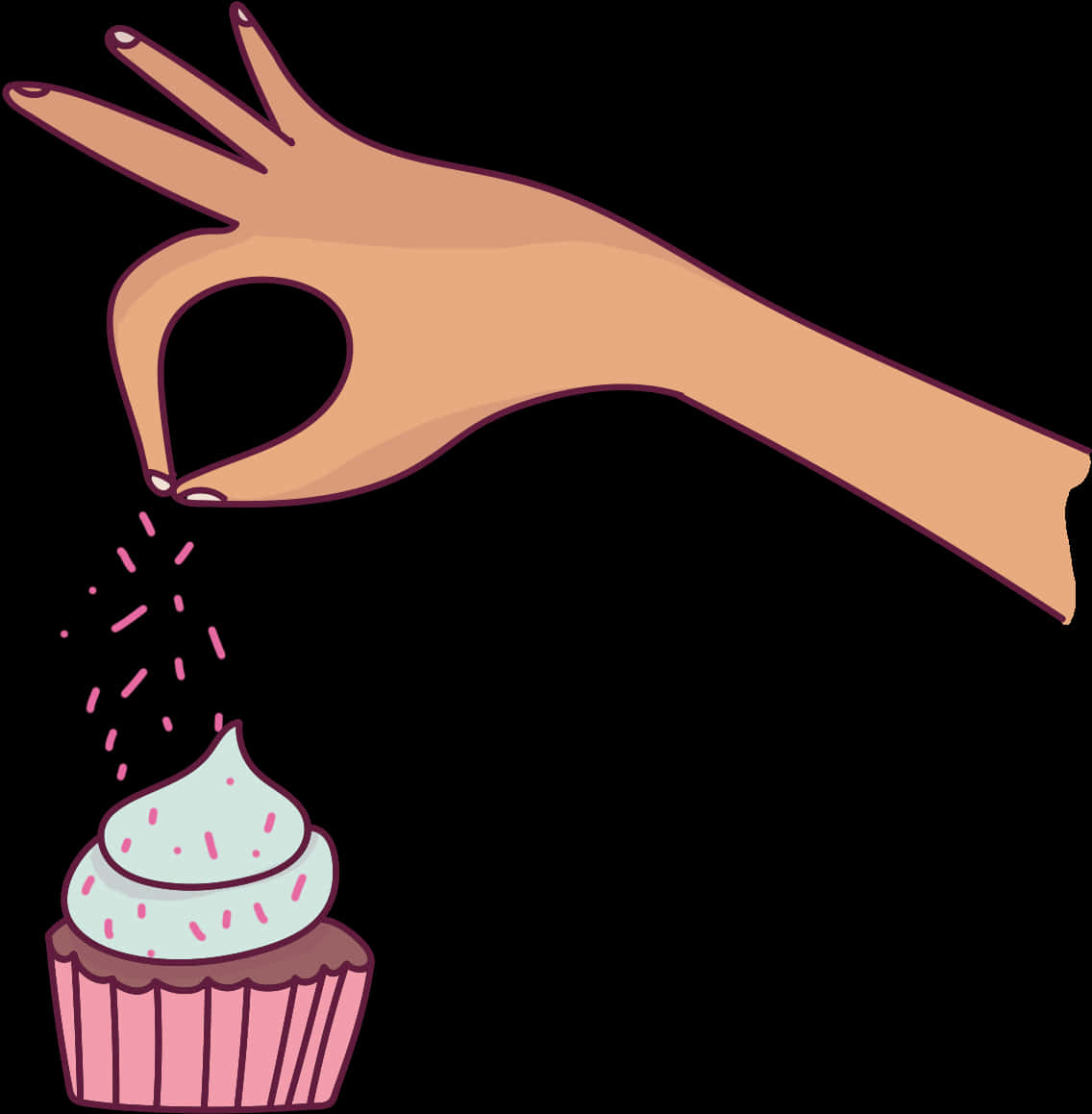 Hand Sprinkling Toppingson Cupcake PNG Image