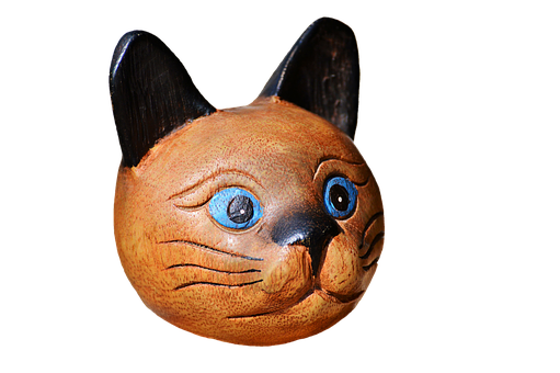 Handcrafted Cat Face Sculpture PNG Image