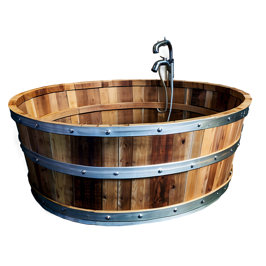 Handcrafted Wooden Barrel Tub Png Bgr PNG Image