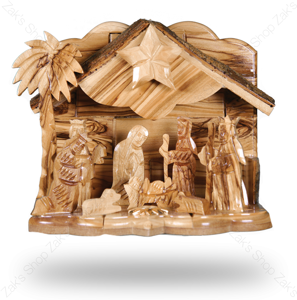 Handcrafted Wooden Nativity Scene PNG Image