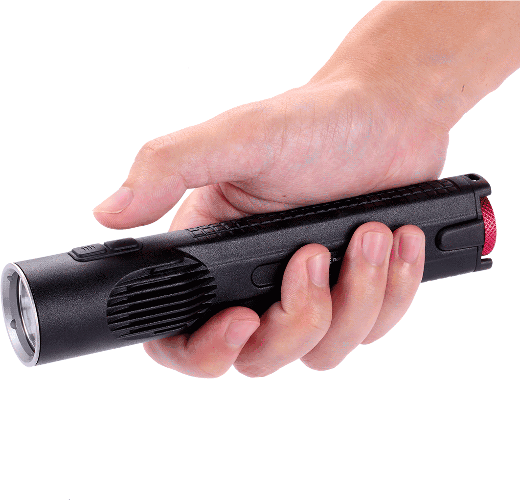 Handheld Black Flashlight Demonstration PNG Image