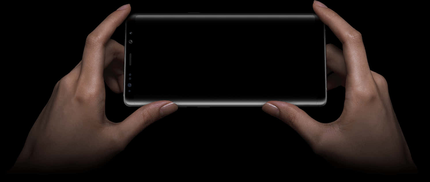 Hands Holding Smartphone Horizontal Black Background PNG Image