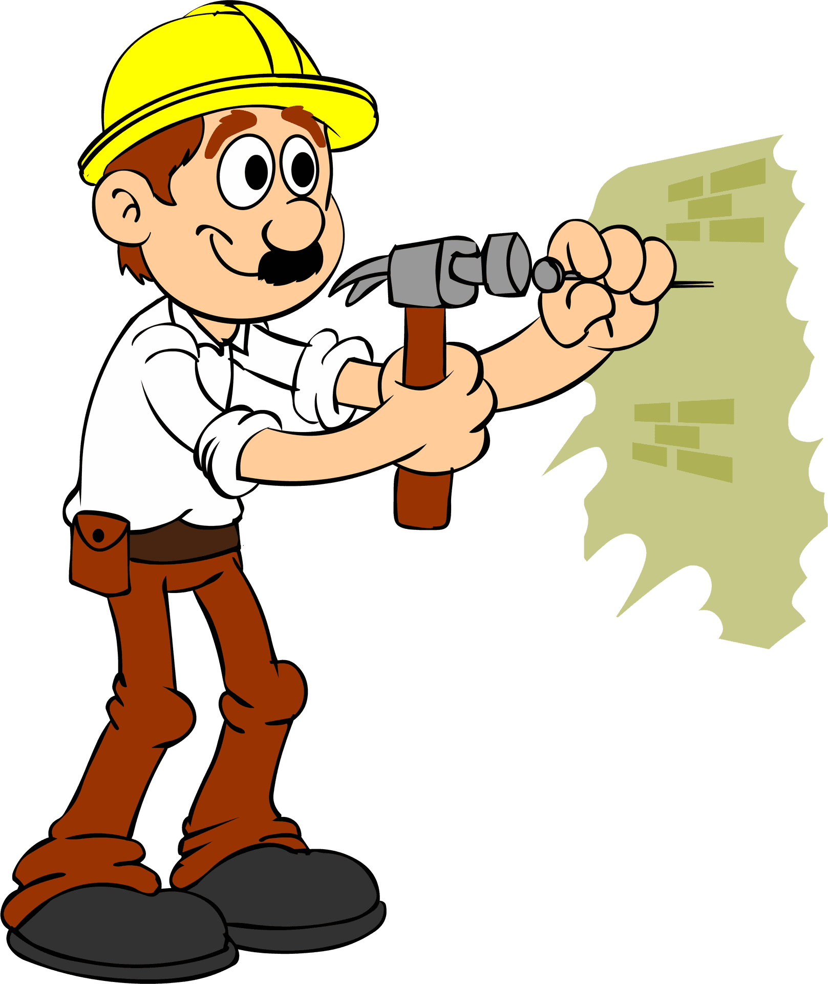 Handyman Cartoon Hammering Wall.png PNG Image