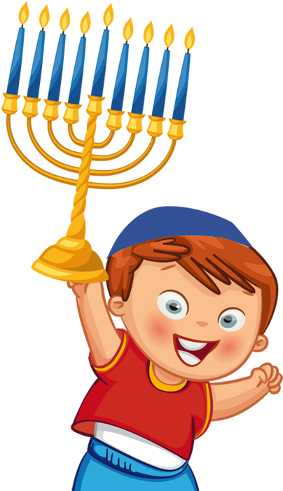 Hanukkah Celebration Cartoon Child Menorah PNG Image