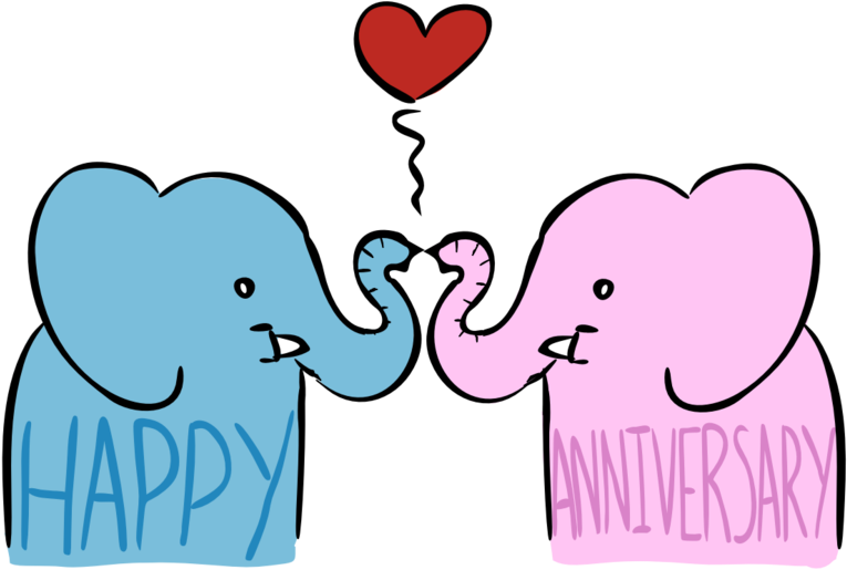 Happy Anniversary Elephants Love Heart Balloon PNG Image