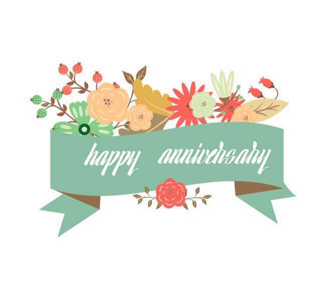 Happy Anniversary Floral Banner PNG Image